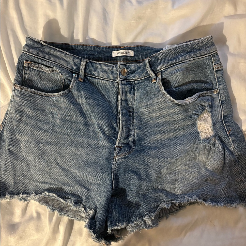Good American Distressed Blue Jean Shorts